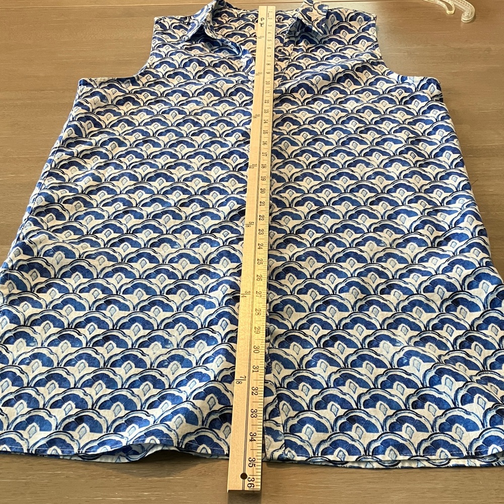 Sigrid Olsen Blue and White Linen Sleeveless Long Tunic Top Size Large - Picture 8 of 9